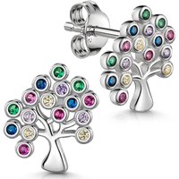 Materia Paar Ohrstecker Damen Silber Baum Lebensbaum Zirkonia bunt SO-87, 925 Sterling Silber, rhodiniert von Materia