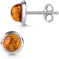 Materia Paar Ohrstecker Damen Silber Bernstein Braun orange Ø8mm SO-500, 925 Sterling Silber von Materia