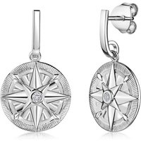 Materia Paar Ohrstecker Damen Silber Kompass Zirkonia weiß Ø16mm SO-342, 925 Sterling Silber, rhodiniert von Materia