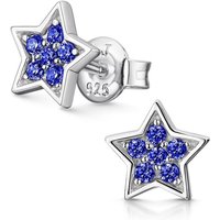 Materia Paar Ohrstecker Kinder Stern mit blauen Zirkonia Steinen SO-443, 925 Sterling Silber, rhodiniert von Materia