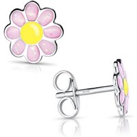 Materia Paar Ohrstecker Kinderohrringe Blume / Blüte Rosa Glitter SO-399, 925 Sterling Silber, rhodiniert von Materia