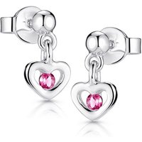 Materia Paar Ohrstecker Kinderohrringe Herz Zirkonia Pink SO-402, 925 Sterling Silber, rhodiniert von Materia