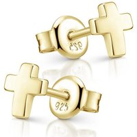 Materia Paar Ohrstecker Kreuz Gold klein Damen Kinder SO-440, 925 Sterling Silber, vergoldet von Materia