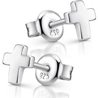 Materia Paar Ohrstecker Kreuz klein Damen Kinder SO-440, 925 Sterling Silber, rhodiniert von Materia