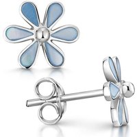 Materia Paar Ohrstecker Perlmutt Blume Hellblau SO-421, 925 Sterling Silber von Materia