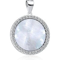 Materia Runder Anhänger Damen Perlmutt Zirkonia Ø18mm KA-456, 925 Sterling Silber, rhodiniert von Materia