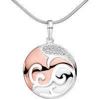 Materia Runder Anhänger Damen Rosegold Bicolor Ornament Anhänger Zirkonia Ø23mm KA-455, Sterling Silber, rhodiniert und vergoldet von Materia