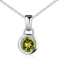 Materia Runder Anhänger Damen Silber Edelstein Peridot Grün Ø8mm KA-505, 925 Sterling Silber, rhodiniert von Materia