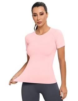 MathCat Workout-Shirts für Frauen, Workout-Tops für Frauen, Yoga-Kurzarm-Shirts, weich, nahtlos, Fitness-Shirts, Pink02, X-Klein von MathCat