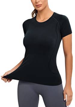 MathCat Workout-Shirts für Frauen, Workout-Tops für Frauen, Yoga-Kurzarm-Shirts, weich, schnell trocknend, nahtlose Fitnessstudio-Shirts, Schwarz, X-Klein von MathCat