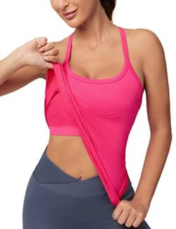 MathCat Workout Tank Tops für Damen mit integriertem BH, ärmelloses Fitnessstudio-Tops, nahtlos, Racerback, athletische Yoga-Shirts, wildberry, Mittel von MathCat