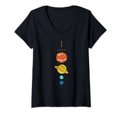 Damen Funny Nerdy Sheldon Minimalistisches Sonnensystem Weltraumwissenschaft T-Shirt mit V-Ausschnitt von MathWare