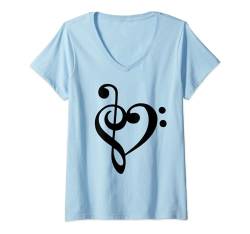 Nerdy Noten Noten Herz Liebe Musik Musiker Band Geek Schwarz T-Shirt mit V-Ausschnitt von MathWare