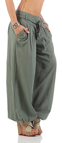 MATYFASHION stylische Damen Haremshose, Sommerhose leicht und luftig, Pumphose aus 95% iger Baumwolle BF 00106 (One Size, Oliv) von Matyfashion Collection