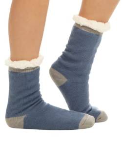 Matyfashion Hüttensocken warme Hausschuhe Socken Strümpfe ABS/Teddyfell 46 (One Size (35-42), Uni/Blau) von Matyfashion