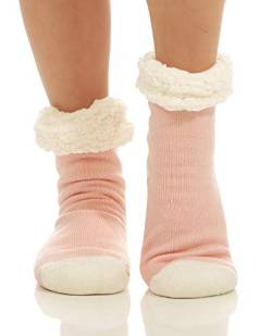 Matyfashion Hüttensocken warme Hausschuhe Socken Strümpfe ABS/Teddyfell 46 (One Size (35-42), Uni/Rosa) von Matyfashion