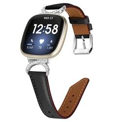 Maucoray Leder-Schmuck-Uhrenarmband, kompatibel mit Fitbit Versa 4/Versa 3/Sense 2/Sense, verstellbares Armband, Ersatzarmband, Metall Leder von Maucoray
