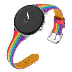 Maucoray Leder-Uhrenarmband kompatibel mit Google Pixel Watch 2/Pixel Uhrenarmband, Ersatzzubehör, verstellbares Armband, Leder Edelstahl von Maucoray