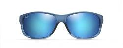 Maui Jim Kaiwi Channel Sport-Sonnenbrille mit patentierten polarisierten Plus2-Gläsern, Blau / Schwarz gestreift / Blau Hawaii, M von Maui Jim