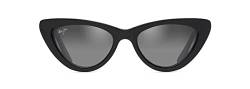 Maui Jim Lychee Katzenaugen-Sonnenbrille mit patentierten polarisierten Plus2-Gläsern, Schwarz glänzend/Doppelspiegel, Silber auf Schwarz, polarisiert, M von Maui Jim