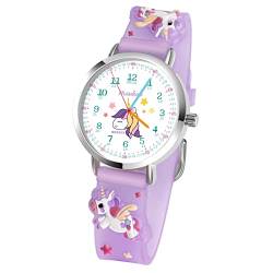 Maukoo Kinderuhr, 3D Cute Cartoon Armbanduhr, Armbanduhr für Kinder Jungen und Mädchen,30M wasserdichte Analog Quarzuhr, Teaching Handgelenk Uhren mit Silikon Armband (Lila Einhorn) von Maukoo