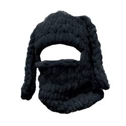 Mauqfra Eye Exposed Balaclava Face Cover Cartoon Bunny Ear Strickmütze Flauschige Winter Wärmer Strickmützen Kalte Winter Ohren Beanie Skischal für Männer/Frauen, BK, One size von Mauqfra