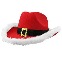 Mauqfra Weihnachtsmann Cowboyhut Weihnachten Party Cap Western Filzhut Rot Cowgirl Hut Breite Krempe Sommerhut Jazz Hut für Damen Herren, Siehe Abbildung, One size von Mauqfra