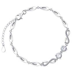 Maverton Glamour Infinity Damen Armband 925 Silber mit Unendlichkeitszeichen mit zarten Kristallen + personalisierte Geschenkbox mit Gravur - silberne Armkette für Frauen - Länge: 16-20 cm von Maverton