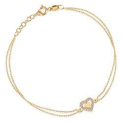 Maverton Herz Damenarmband Gold - Armkette mit Herzen + personalisierte Geschenkbox mit Gravur - Herz Armband für Frauen - Länge: 18-21 cm oder 17-19 cm - 8 oder 14 Karat - 14 Karat von Maverton