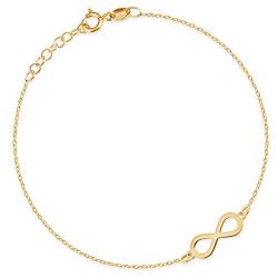 Maverton Infinity Armband Gold mit Unendlichkeitszeichen + personalisierte Geschenkbox mit Gravur - Armkette mit Unendlichkeitssymbol für Frauen - Länge: 16-19 cm - 8 oder 14 Karat - 8 Karat von Maverton