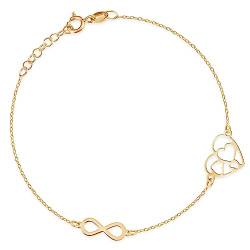 Maverton Infinity Damen Armband + personalisierte Geschenkbox mit Gravur - mit Herzen - Armkette für Frauen - Länge: 16-19 cm - 925er Silber oder vergoldet von Maverton