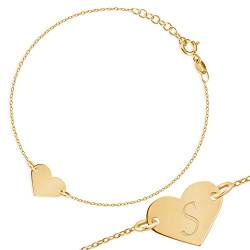 Maverton Initial Herz Damen Armband 333 Gold - mit Buchstaben + personalisierte Geschenkbox mit Gravur - Geschenk für Frauen - Länge: 16-19 cm - 8 Karat von Maverton