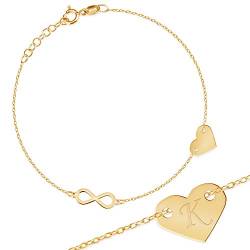 Maverton Initial Herz Damen Armband 925 Silber - mit Buchstaben + personalisierte Geschenkbox mit Gravur - Armband für Frauen - Länge: 16-19 cm - silber/vergoldet - vergoldet von Maverton