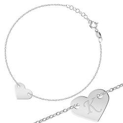 Maverton Initial Herz Damen Armband in 925er Silber - ID Herz Armband + personalisierte Geschenkbox mit Gravur - silberner Armreif mit Buchstaben für Frauen - Länge: 16 - 19 cm von Maverton