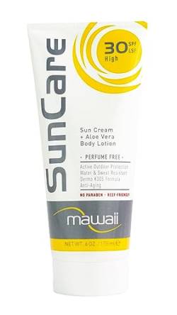 Mawaii SunCare Anti-Aging Sonnencreme 30 SPF - 175 ML - Spezialist Outdoor-Sport Sonnencreme - Wasserfest und Schweißfest - Reef Friendly und ohne Parabene von Mawaii