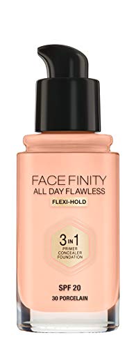 Max Factor Facefinity All Day Flawless 3 in 1 Foundation in Porcelain 30 – Primer, Concealer & Foundation in einem – Für ein perfekt mattiertes Finish – 1 x 30 ml von Max Factor