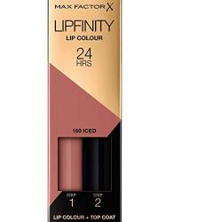 Max Factor Lipfinity Lip Colour Iced 160 –Kussechter Lippenstift mit 24h Halt ohne auszutrocknen, mit intensiver Farbabgabe,präzisem Applikator & intensiv pflegendem Gloss-Top Coat,2 Stück (1er Pack) von Max Factor