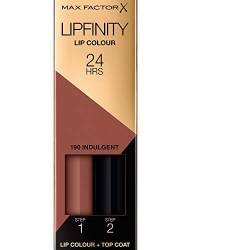 Max Factor Lipfinity Lip Colour Indulgent 190 – Kussechter Lippenstift mit 24h Halt ohne auszutrocknen, intensiver Farbabgabe & präzisem Applikator - mit intensiv pflegendem Gloss-Top Coat von Max Factor