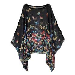 Max Hsuan Damen Baggy Oversize Übergröße Fledermaus-Tunika Top Bluse Floral Chiffon Kaftan, Schwarzer Schmetterling, 50 von Max Hsuan