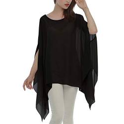 Max Hsuan Damen Baggy Oversize Übergröße Fledermaus-Tunika Top Bluse Floral Chiffon Kaftan, Z-solid Schwarz, 16-18 von Max Hsuan