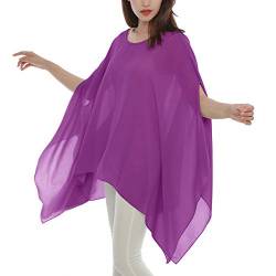 Max Hsuan Damen Loose Solid Sheer Chiffon Kaftan Poncho Batwing Tunika Top Bluse Sommer Oversized Shirts, violett, Einheitsgröße von Max Hsuan