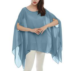 Max Hsuan Damen Lose Solid Sheer Chiffon Caftan Poncho Batwing Tunika Top Bluse Sommer Oversized Shirts, Blau Grau, Einheitsgröße von Max Hsuan