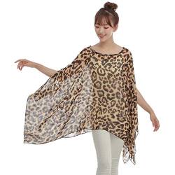 Max Hsuan Damen Lose Solid Sheer Chiffon Caftan Poncho Fledermaus Tunika Top Bluse Sommer Oversized Shirts, Leopard, Einheitsgröße von Max Hsuan