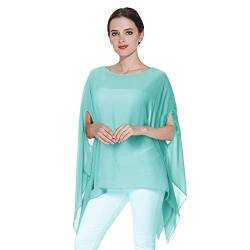 Max Hsuan Damen Lose Solid Sheer Chiffon Caftan Poncho Fledermaus Tunika Top Bluse Sommer Oversized Shirts, Mintgrün, Einheitsgröße Mehr von Max Hsuan