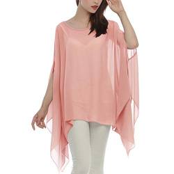 Max Hsuan Damen Lose Solid Sheer Chiffon Caftan Poncho Fledermaus Tunika Top Bluse Sommer Oversized Shirts, rose, Einheitsgröße von Max Hsuan