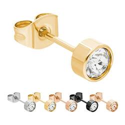 Max Palmer® | Swarovski Kristall Ohrstecker | Stecker: Gold | Zirkonia Stein: 3mm (klar transparent durchsichtig) | hautfreundlicher Edelstahl von Max Palmer