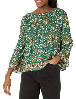 Max Studio Damen Plisseefalten Bluse, Grün/Ecru gepresste Lilie, X-Groß von Max Studio