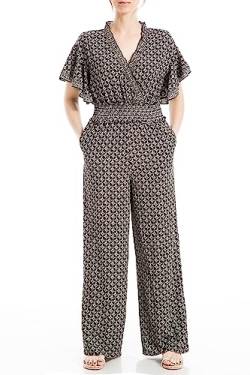 Max Studio Damen Rüschen gesmokte Taille Jumpsuit, Schwarz/Camel Batik Daisy, Groß von Max Studio