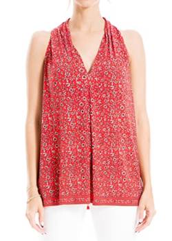 Max Studio Damen Tank Top mit V-Ausschnitt und gewendeter Frontfalte Bluse, Korallenkletter-Blume, Groß von Max Studio