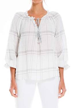 Max Studio Women's Split Neck Plaid Woven Top, White/Black, Small von Max Studio